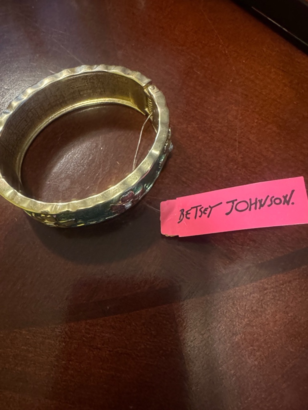 Vintage Betsey Johnson Gold Floral Hinged Bangle Bracelet